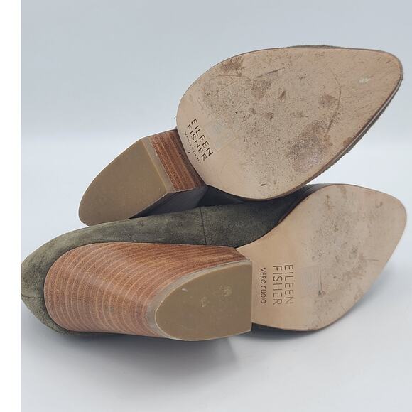Eileen Fisher Hawk Suede Almond Toe Block Heel Pumps Size 7 Olive Green GUC 3" - Picture 6 of 7
